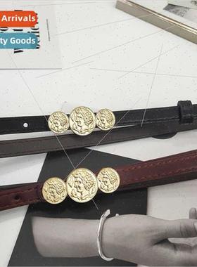 Women  simple versatile thin waist three gold coins coat tun