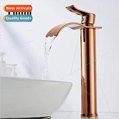Basin Faucet Rose Gold Waterfall Faucet Brass Bathroom Fauc