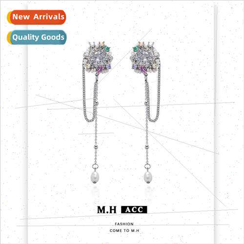 Natural pearl long earrings female 925 silver pin earrings g