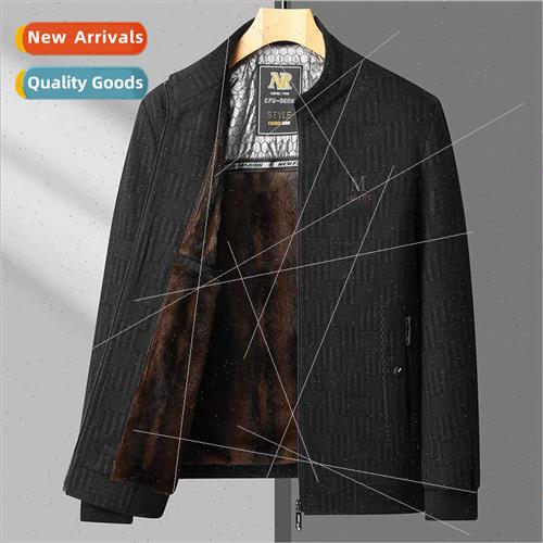 Men stand-up collar padded chenille jacket middle-aged busin