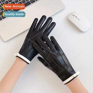 fall winter riding Leather bow female beige padde gloves