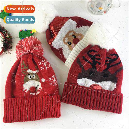 Autumn Winter Elk Hairball Knted Hat Cute Christmas Day Dres