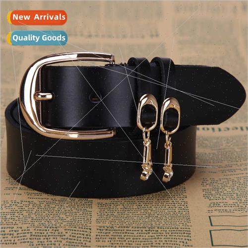Genuine leather belt female casual wild wide Korean rhinesto
