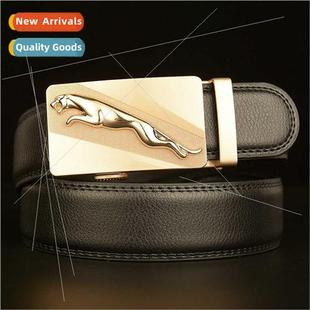 Automatic buckle cowhide brown belt men domineering gold leo