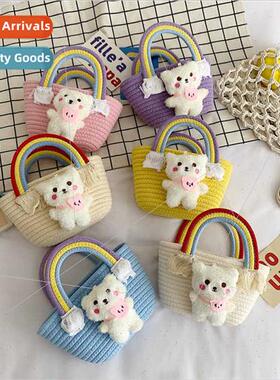 Summer New Straw Bear Handbag ins Cute Cell Phone Bag Grabbe