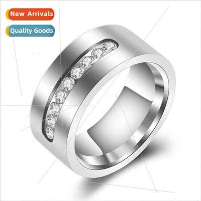 single row 8MM simple Stainless ring zirconium tanium steel