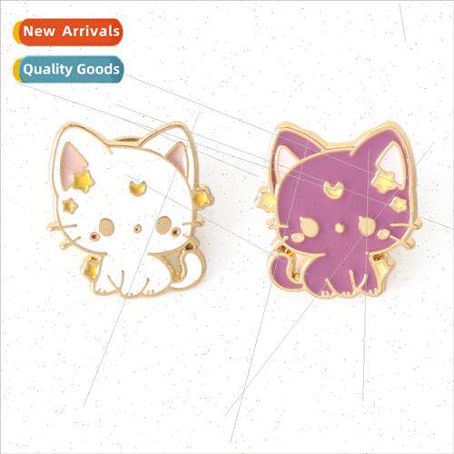 Cartoon cute cat brooch stars moon kten metal badge personal