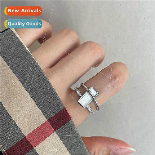 INS Geometric Rectangular Zirconia Double Layer Ring Women F