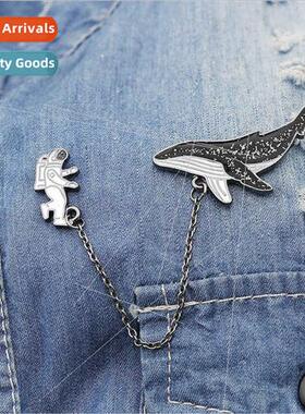 cartoon fashion creative astronaut space whale brooch corsag