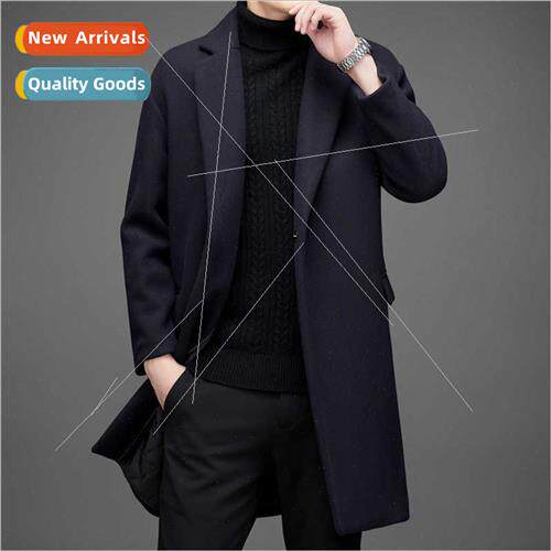 Tweed coat men medium-length thickened wool tweed premium fe