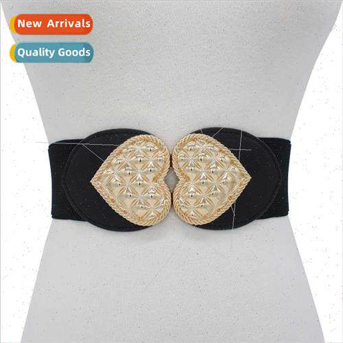 Golden Heart Elastic Waistband women Wide mple Waist Decorat