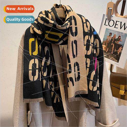 2023 new chess grid imation cashmere scarf female double-sid