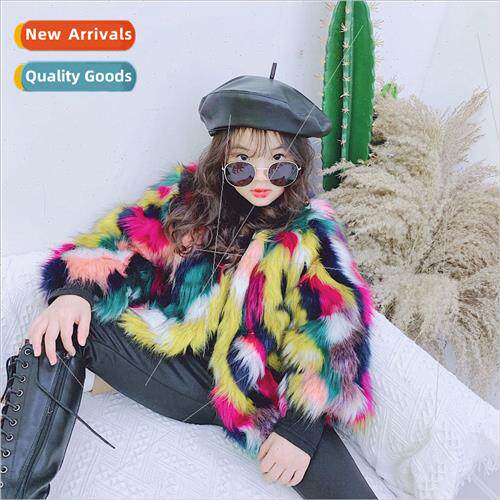 2023 children girls fashion jacquard imation fox hair padded