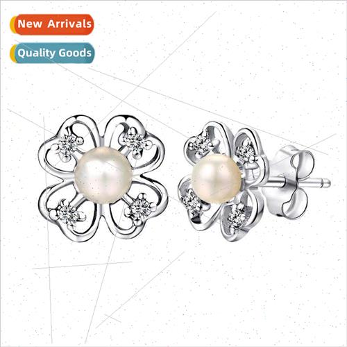 Europe zirconia four-leaf clover pearl earrings women fashio