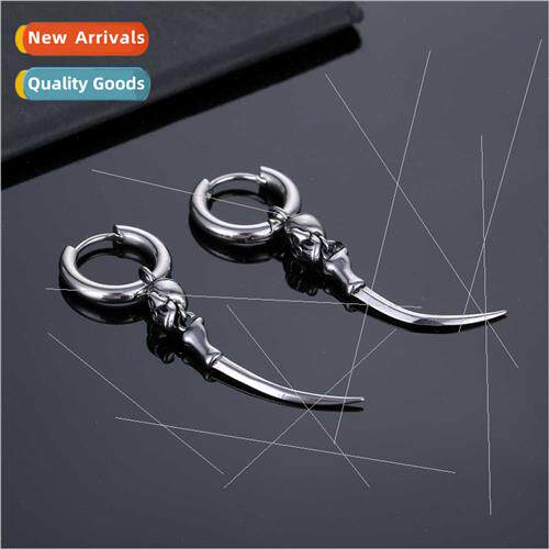 Earrings skull machete vintage ear buckle tanium steel men d