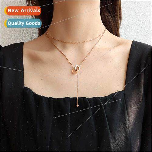 Europe Zirconia Double Layers Stacked Necklace Women Collarb