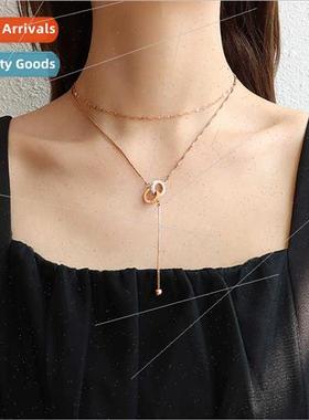 Europe Zirconia Double Layers Stacked Necklace Women Collarb