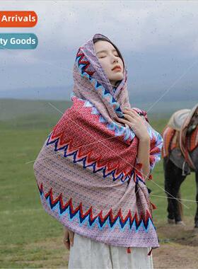 Red wave sun shawl female thin travel scarf desert silk scar