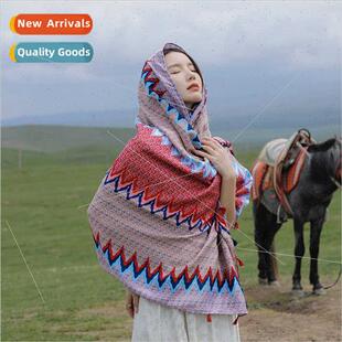 Red wave sun shawl female thin travel scarf desert silk scar