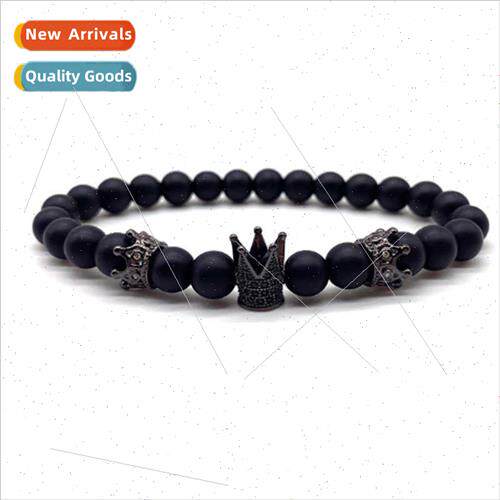 Bracelet Fashion Men Crown Bracelet 8mm Tiger Eye Beads Char