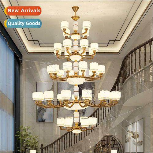 New Chinese large chandelier duplex villa lobby living room