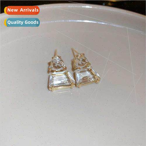 Korea new whe/brown crystal zirconia earrings female S925 si