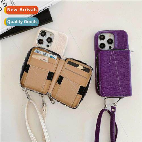 适用Apple 15promax lychee pattern zipper card case 14 phone