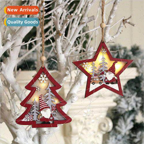 New Christmas red est old man wooden luminous pendant Christ