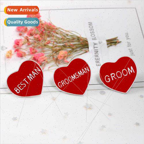 Romantic Wedding Corsage Heart Corsage Letters Groom Alloy O