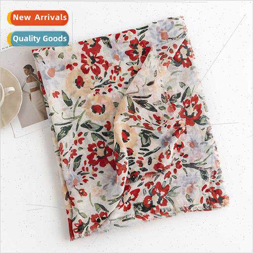 Fresh sweet small broken flowers in long printed scarf sunsh
