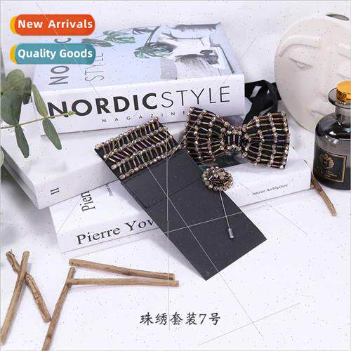Men Bow Tie Crystal Embroidery Bead Tube Bow Tie Wedding Ban