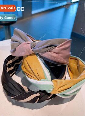 Korean designer  retro navy stripes color blocking twisted k