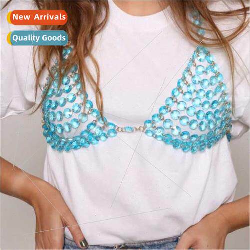 120139 Sexy Acrylic Splicing Colorful Hanging Neck Wrap Top
