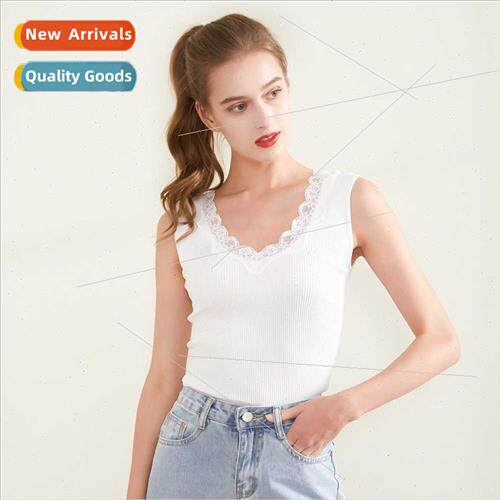 New silk V-neck lace undershirt sleeveless knted mulberry si