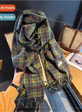 Prickly plaid scarf Korean  tassel warm scarf college clothi