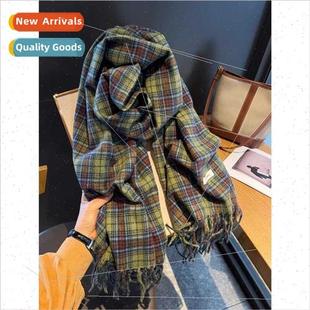 Korean scarf tassel warm clothi Prickly college plaid