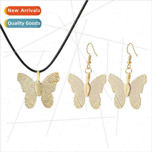 Creative Fashion Gold Plated Butterfly Real Leaf Specimen Pe