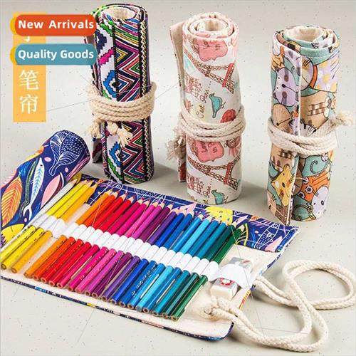 Handmade canvas pen curtain 36/48/72 holes large-capacy roll