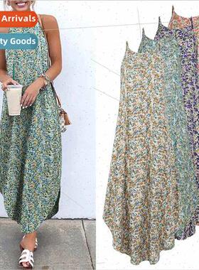 Printed Maxi Dresses VONDA Bohemian Sexy Sleeveless Sundress