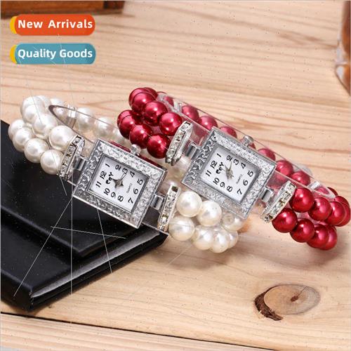 Korea Square Quartz Watch Glass Imation Pearl Bracelet Recta