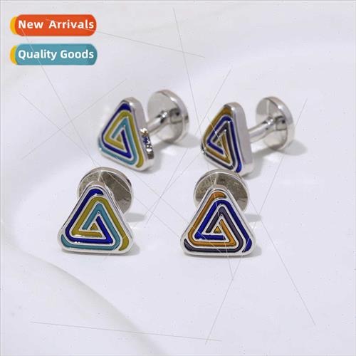 New Triangle Two Color Baked Lacquer Cufflinks Fashion Frenc