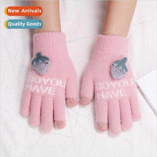 New knted cartoon gloves plush cold touch screen gloves fema