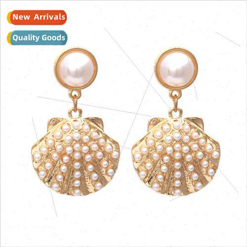 Personalized versatile cute shell-shaped earrings zinc alloy