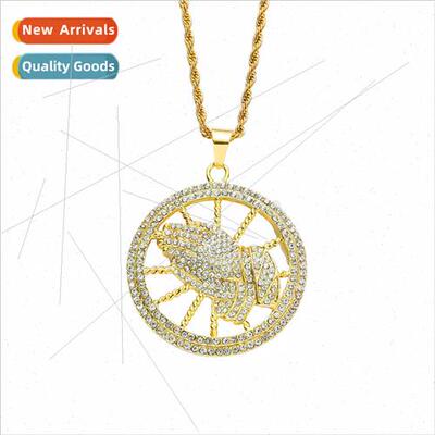 Europe hip-hop full diamond disc Buddha hand pendant necklac