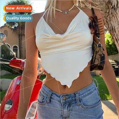 Y2K Whe Halter Top Women Cami Backless Lace Up Sexy Summer