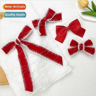 Red bow hair clips sweet girl cute versatile side bangs clip