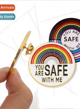 Metallic Rainbow Letters YOU ARE SAFE WITH ME Brooch Pin Bad