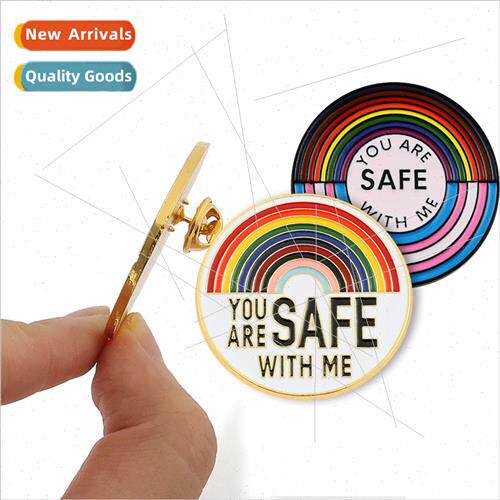 Metallic Rainbow Letters YOU ARE SAFE WITH ME Brooch Pin Bad
