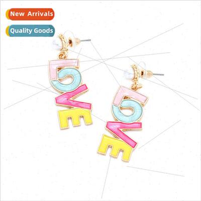 ZA exaggerated hundred enamel LOVE letters earrings fresh ni