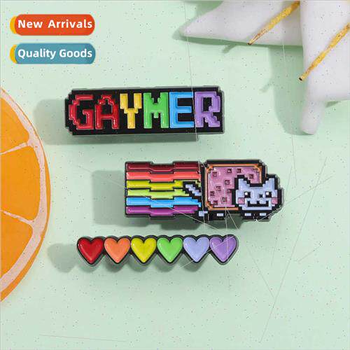 Cartoon rainbow love brooch cute English words letters metal